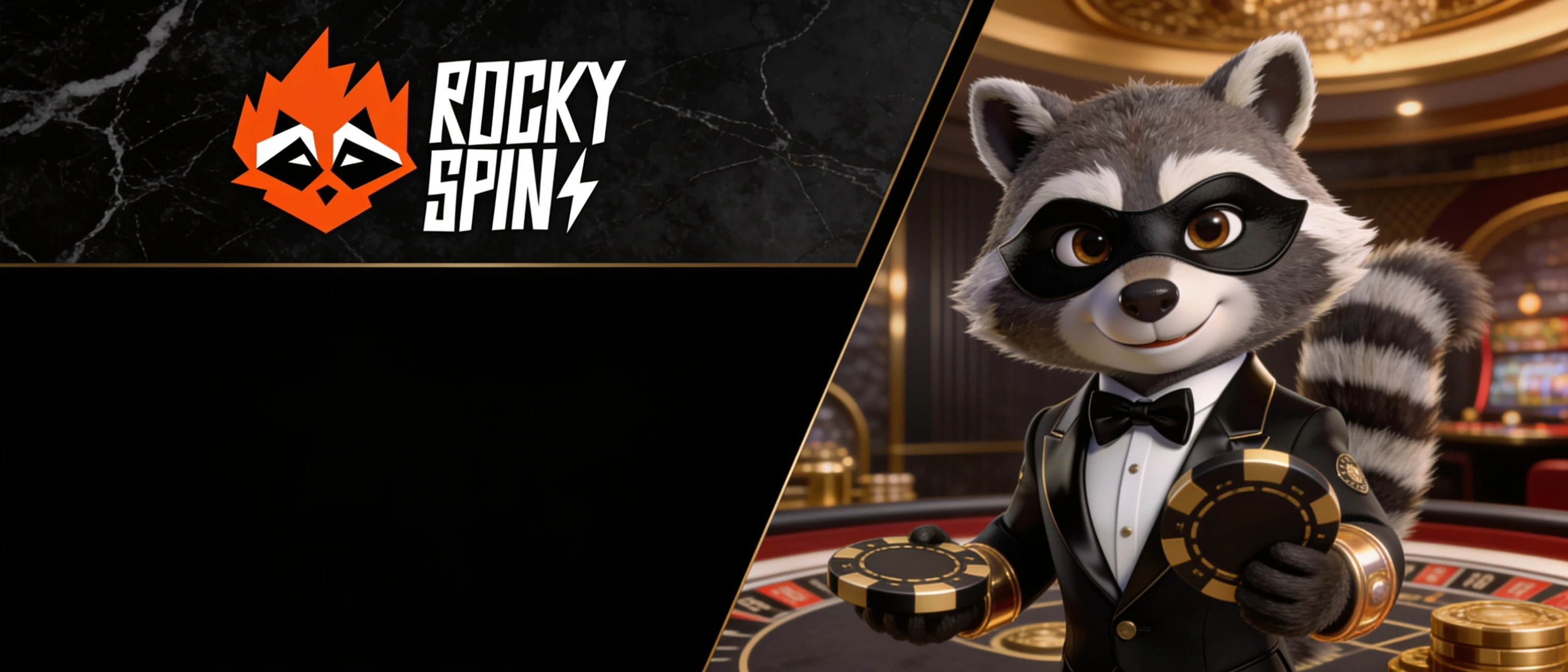 RockySpin welcome bonus with the Rocky raccoon mascot